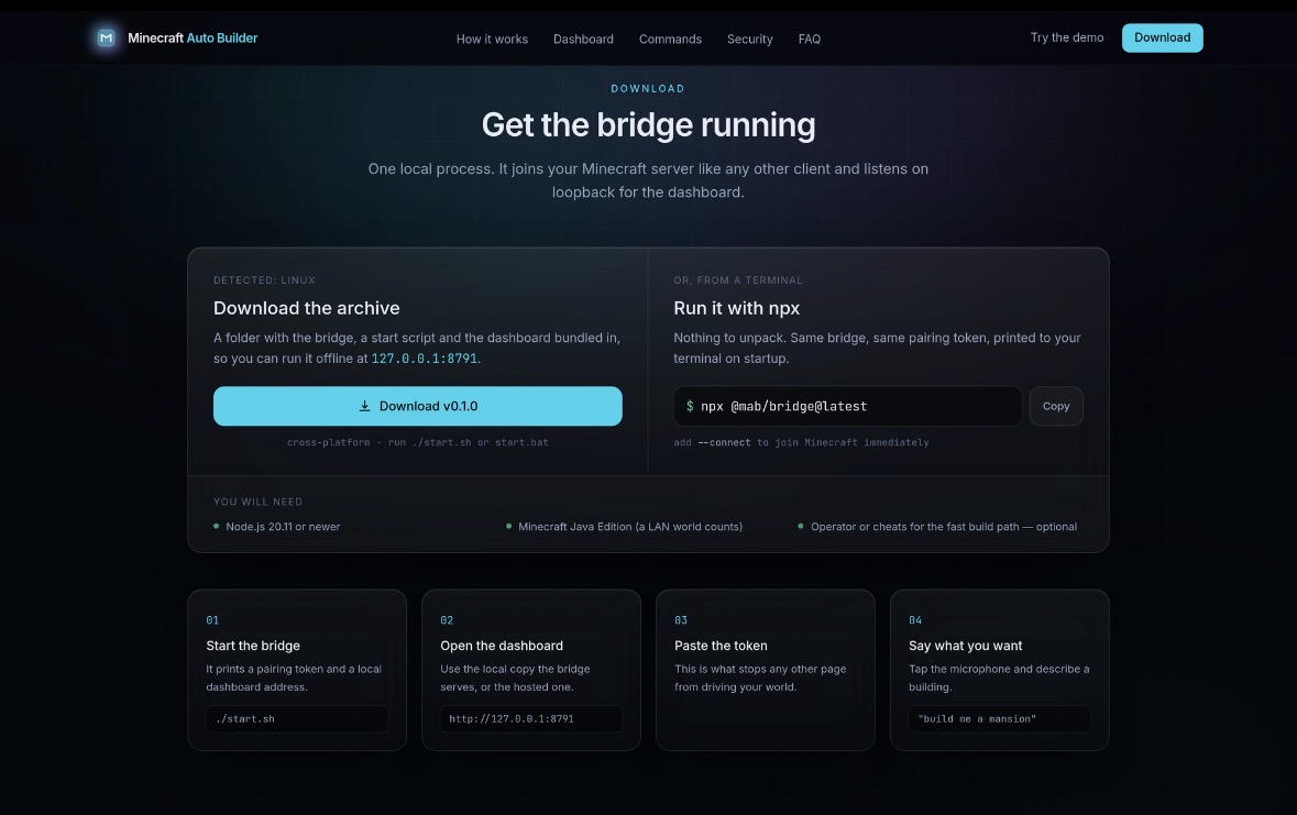 Minecraft Auto Builder interface preview